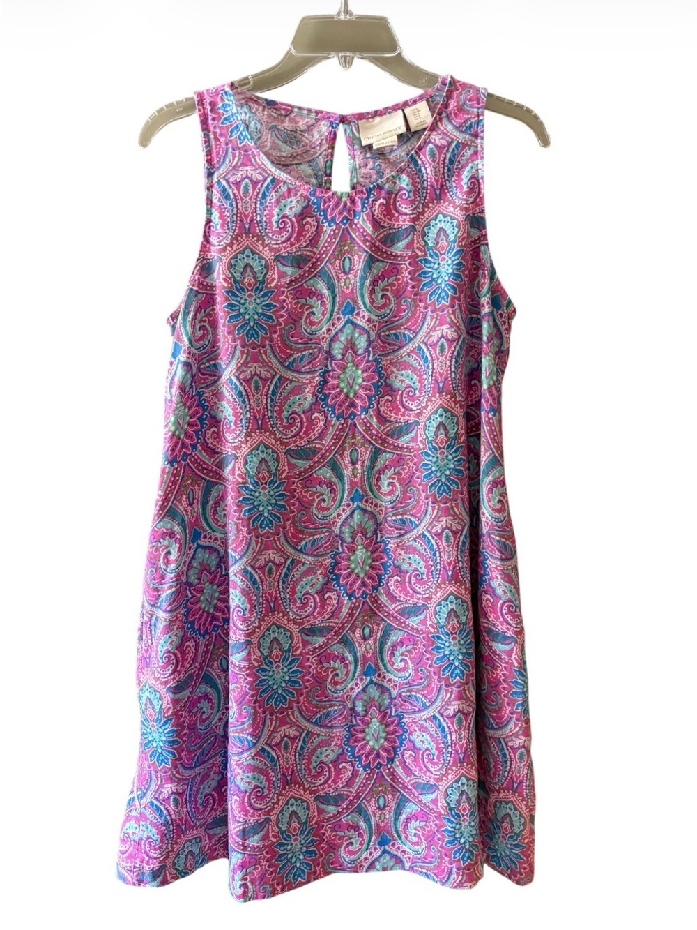 CYNTHIA ROWLEY PINK & TURQUOISE PAISLEY 100% LINEN DRESS SMALL